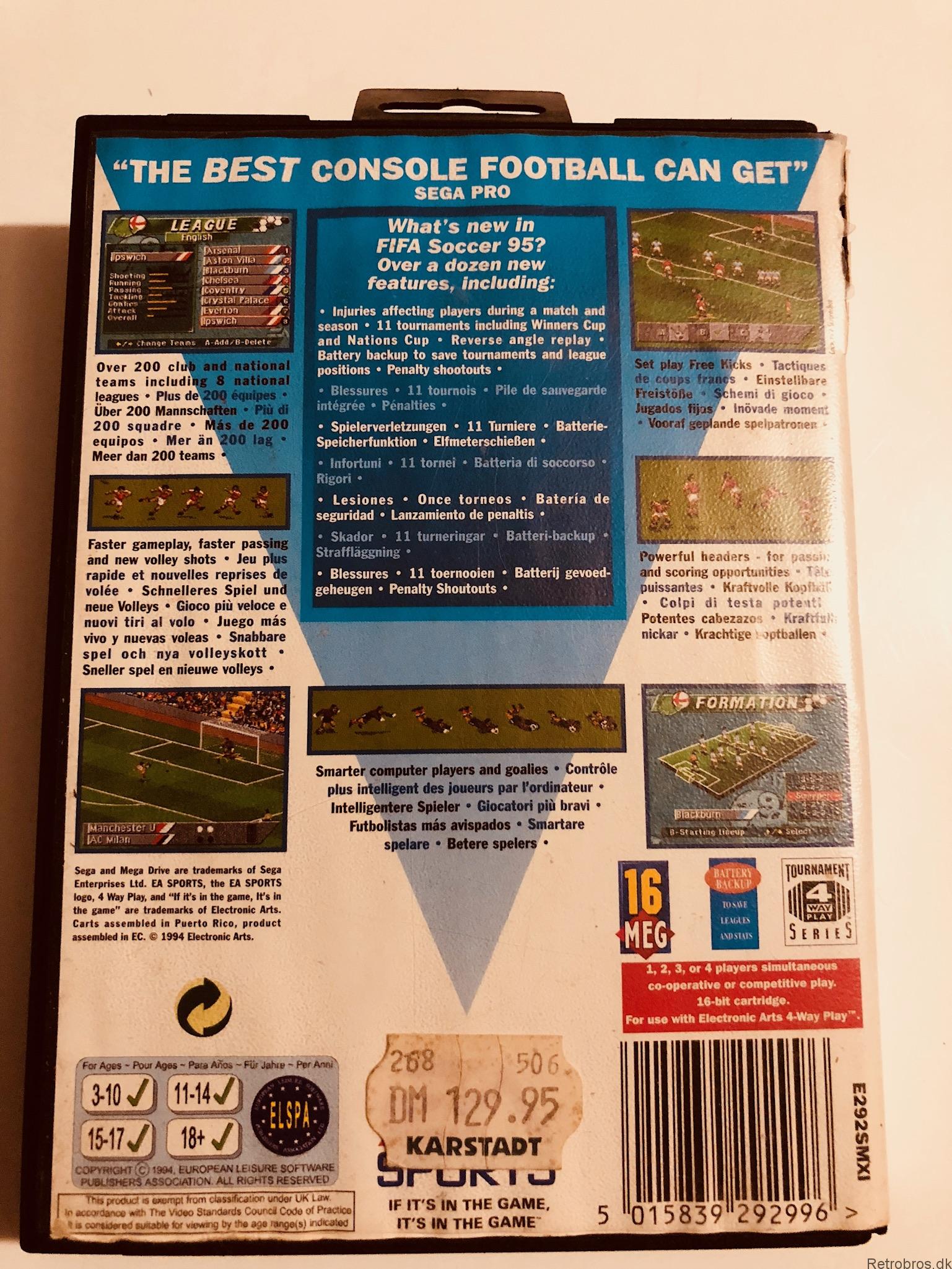 Jeu Mega Drive FIFA 95 Soccer - Complet Avec Notice - Version Sega Mega Drive/32X - 1994